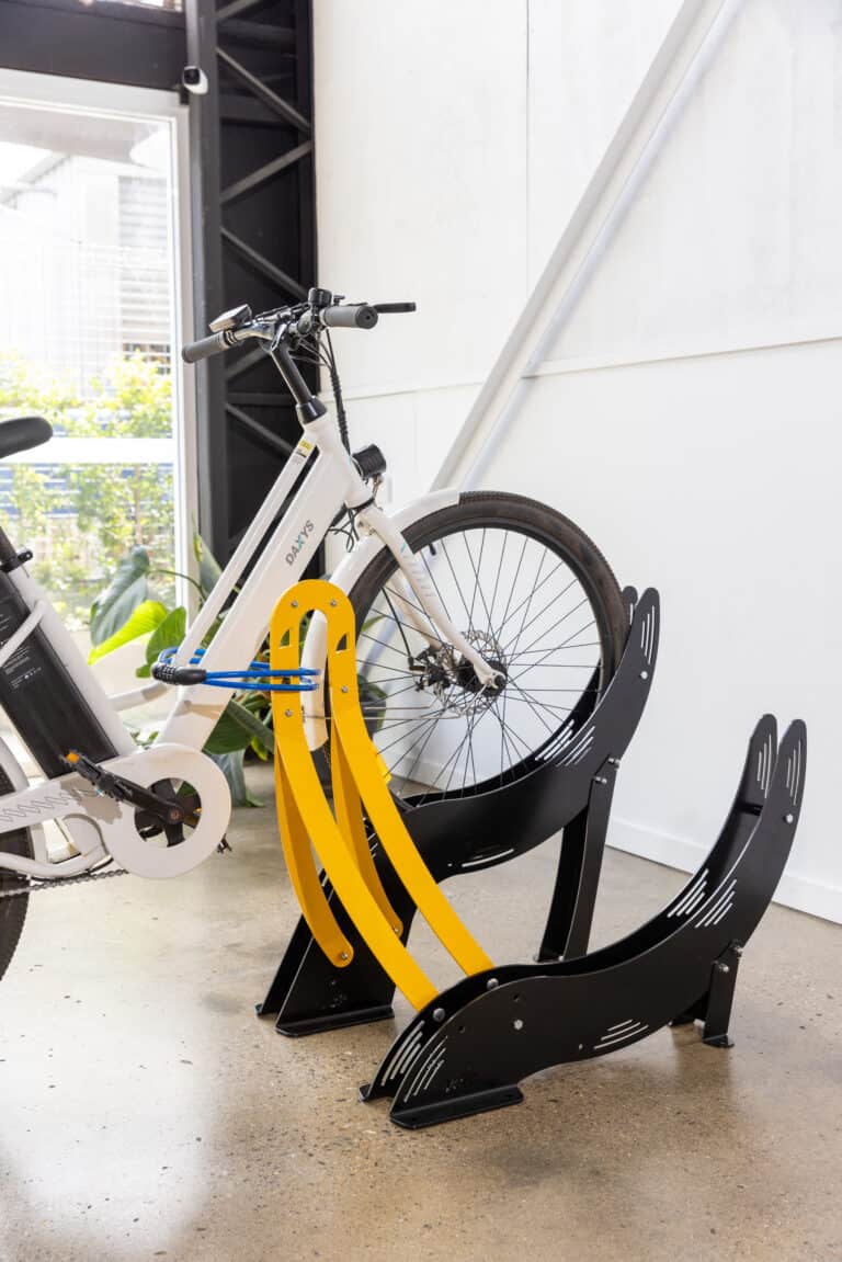 bike in a floor mount bike rack