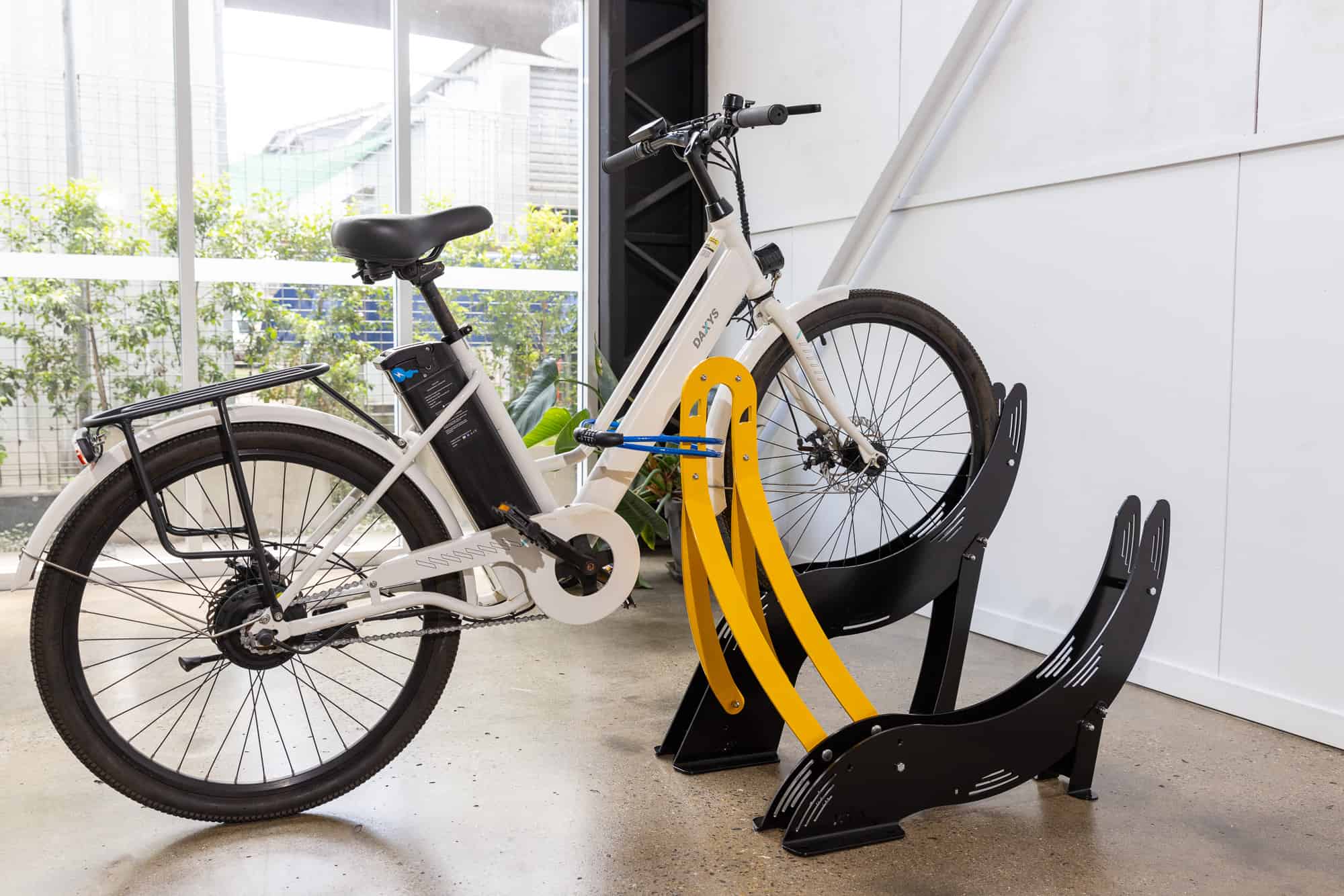 Bike in a Velo floor mount bike rack