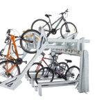 Bikes in double tier bike racks