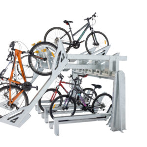 Bikes in double tier bike racks