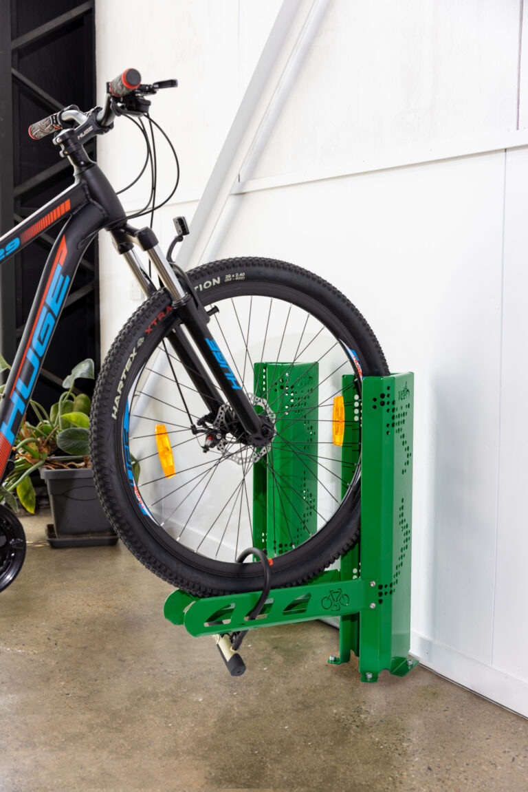 Green vandal resistant bike rack